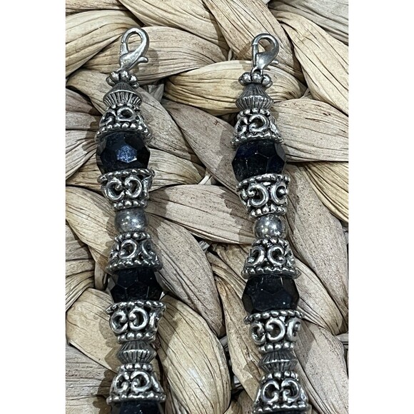 Best Y2k Double Strand Beaded Stretch Watch Band Silver Plated Black Glass Camp - Picture 4 of 6